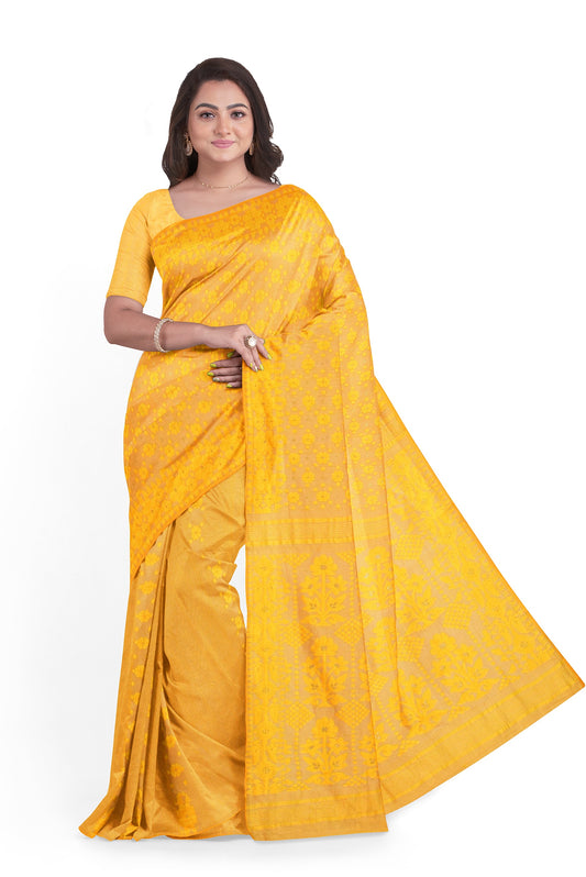 Moitreyee Yellow Soft Jamdani Cotton Saree