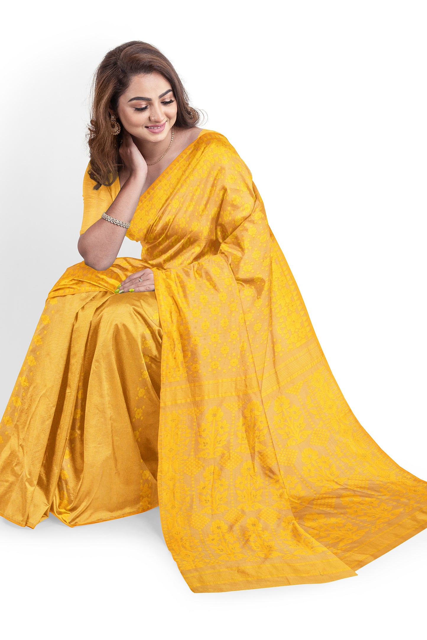 Moitreyee Yellow Soft Jamdani Cotton Saree