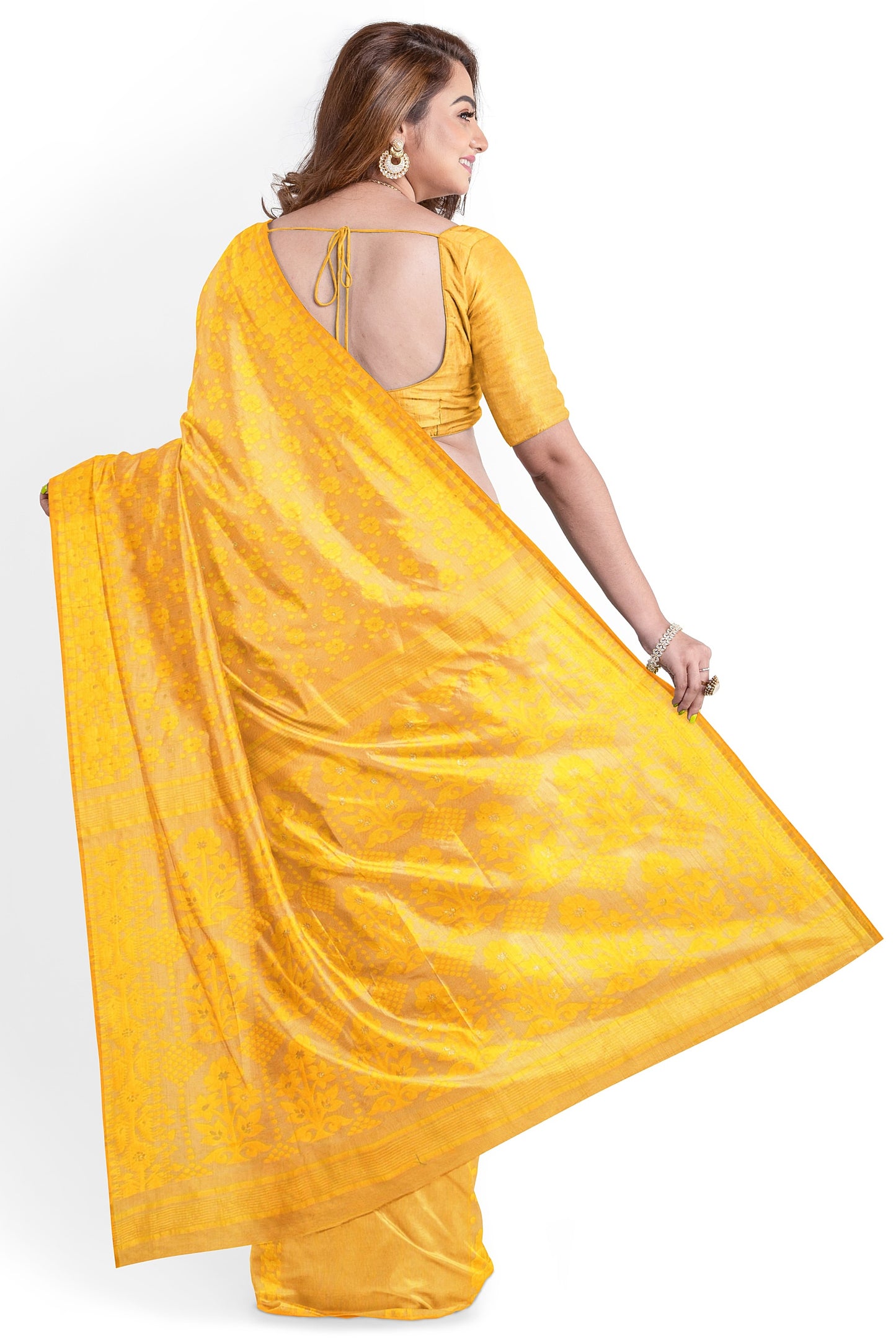 Moitreyee Yellow Soft Jamdani Cotton Saree