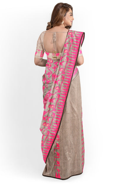 Moitreyee Soft Cotton Jamdani Pink and Black Handloom Saree