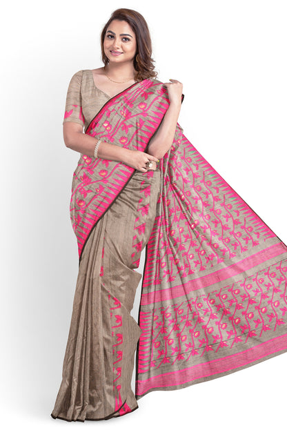 Moitreyee Soft Cotton Jamdani Pink and Black Handloom Saree