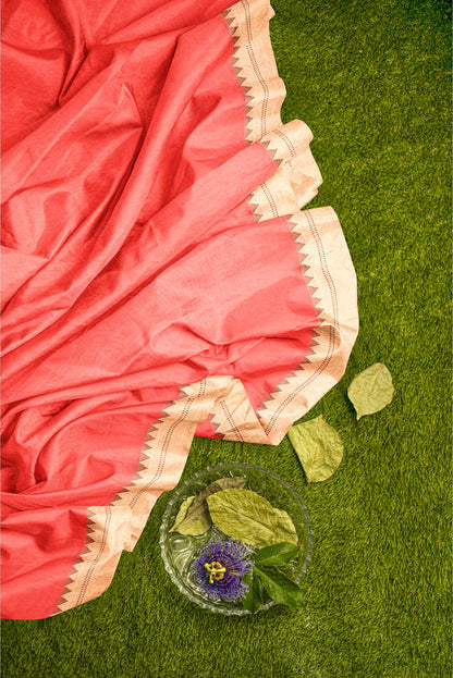 Moitreyee Handloom Cotton Silk Orange and Golden Saree