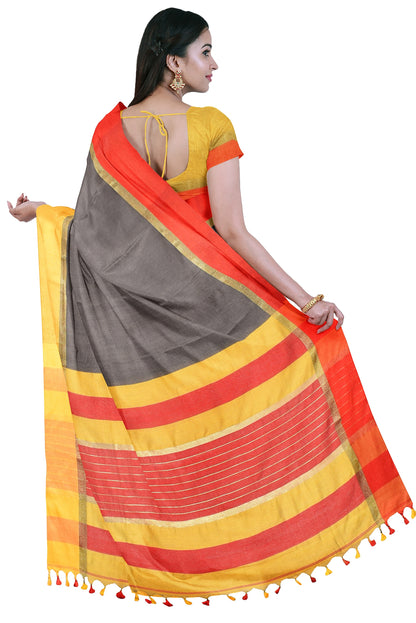 Moitreyee Maheshwari Design Black and Yellow-Red Cotton Silk Handloom Saree