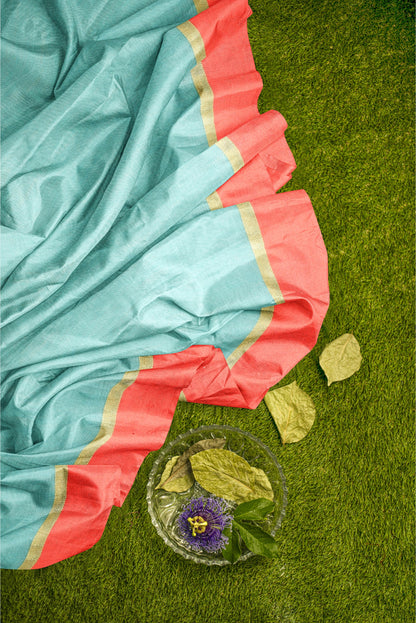 Moitreyee Maheshwari Design Cyan Cotton Silk Handloom Saree