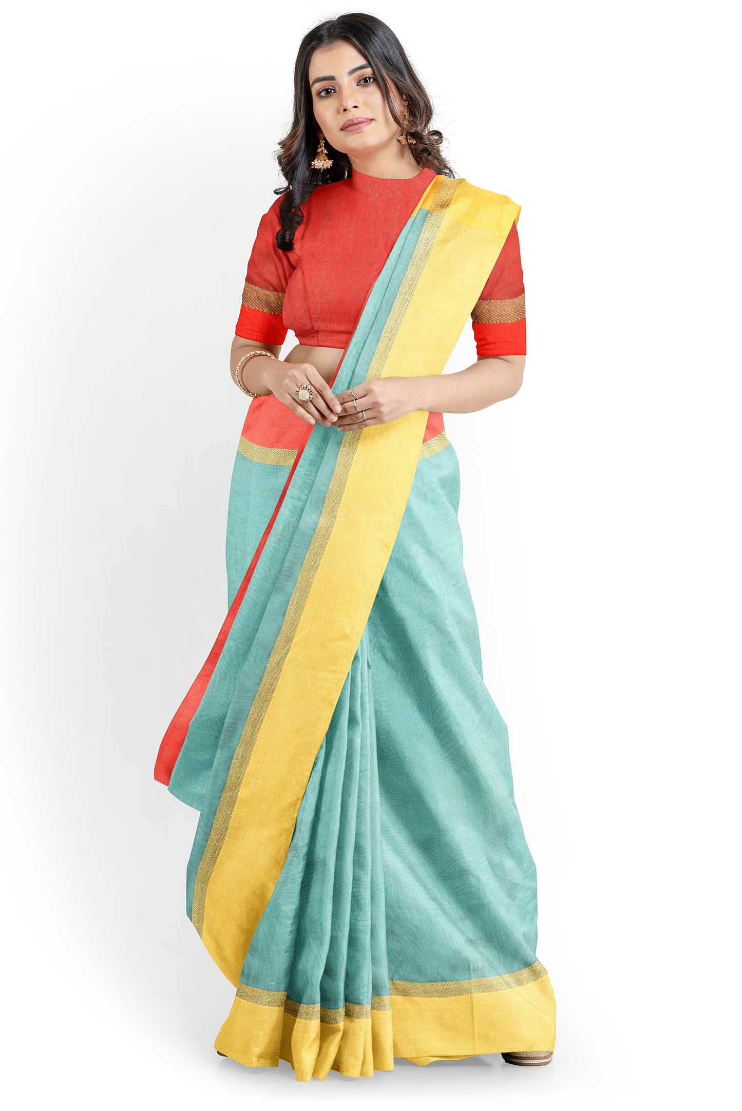 Moitreyee Maheshwari Design Cyan Cotton Silk Handloom Saree