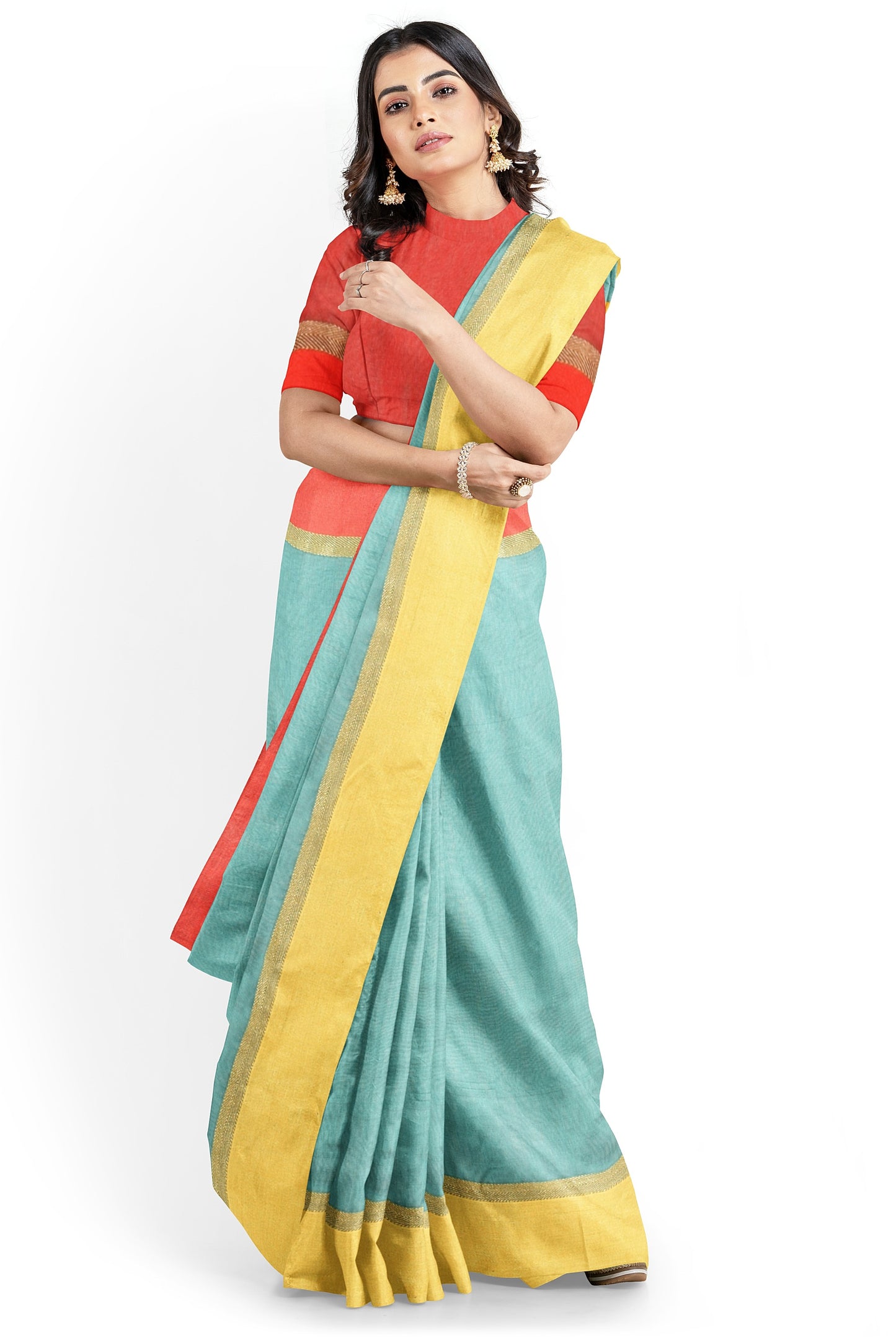 Moitreyee Maheshwari Design Cyan Cotton Silk Handloom Saree