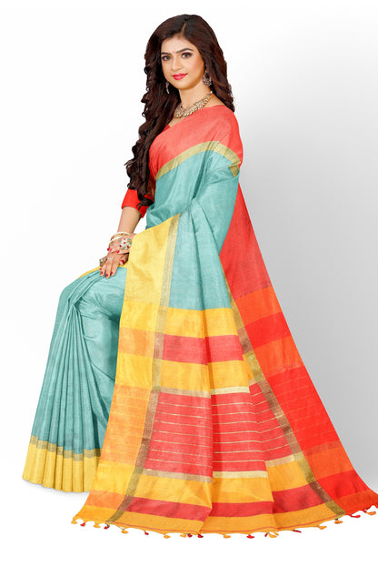 Moitreyee Maheshwari Design Cyan Cotton Silk Handloom Saree