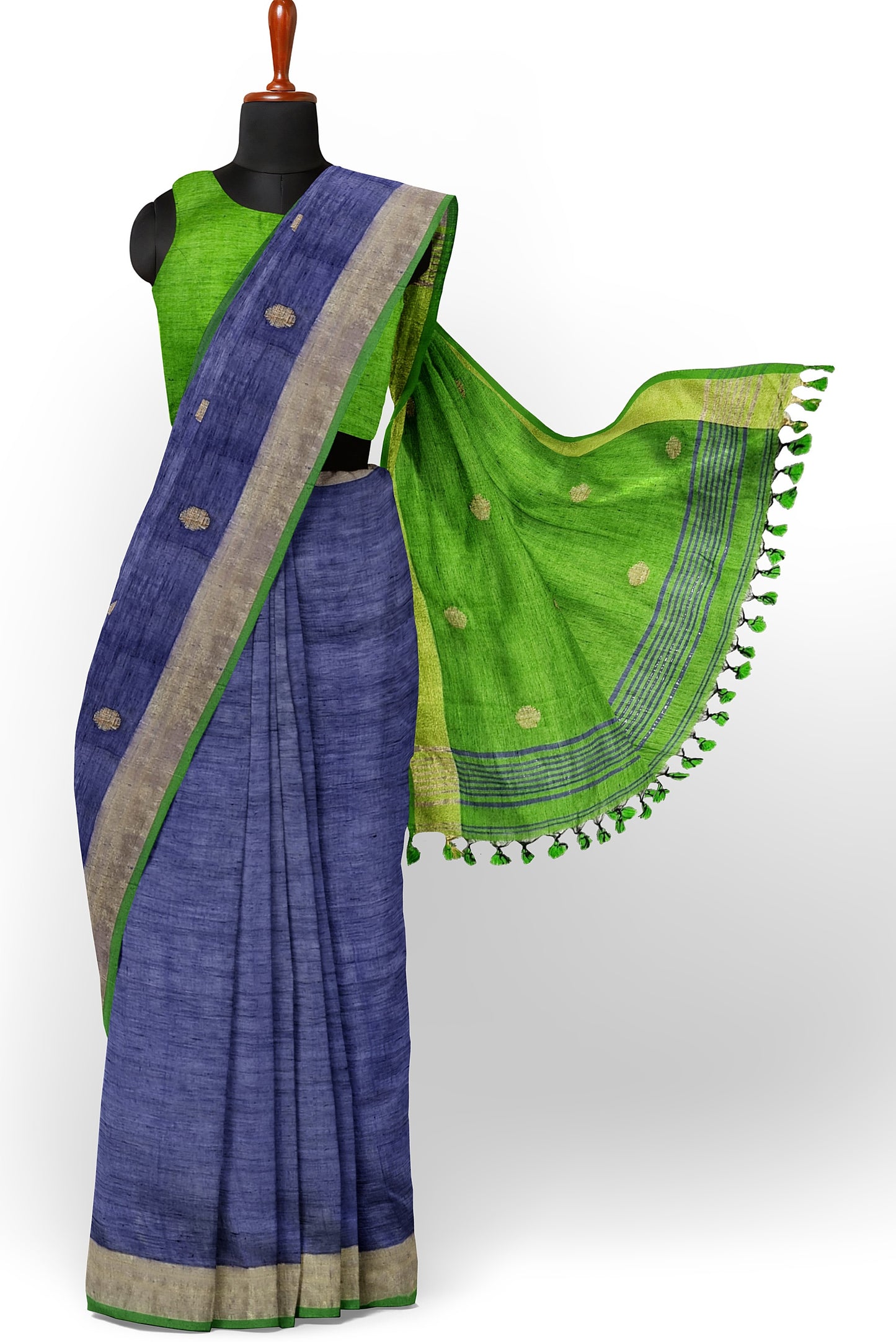 Moitreyee Blue & Green Linen Handloom Saree