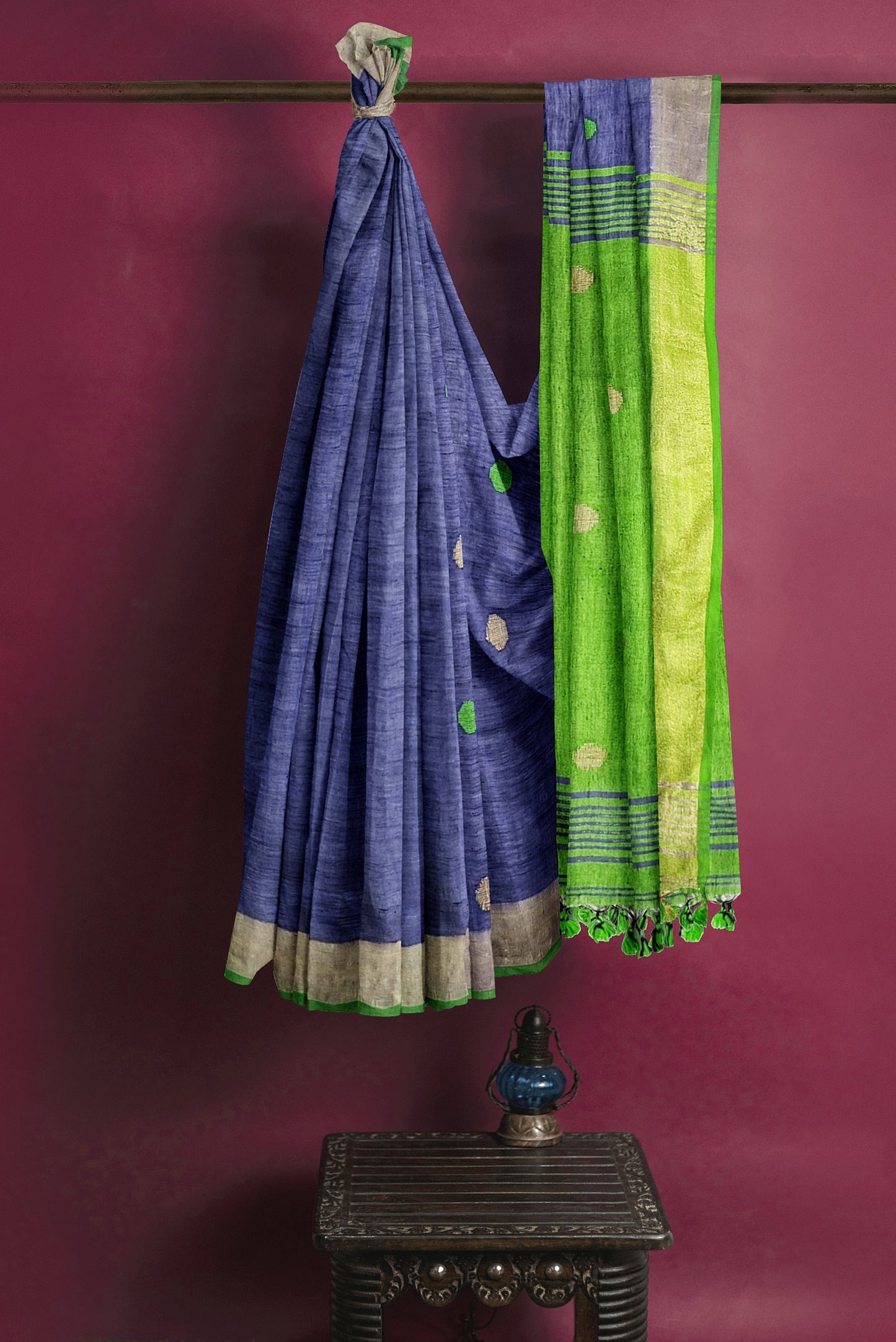 Moitreyee Blue & Green Linen Handloom Saree