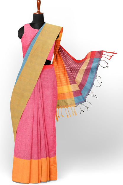 Moitreyee Maheshwari Design Blue and Pink Cotton Silk Handloom Saree
