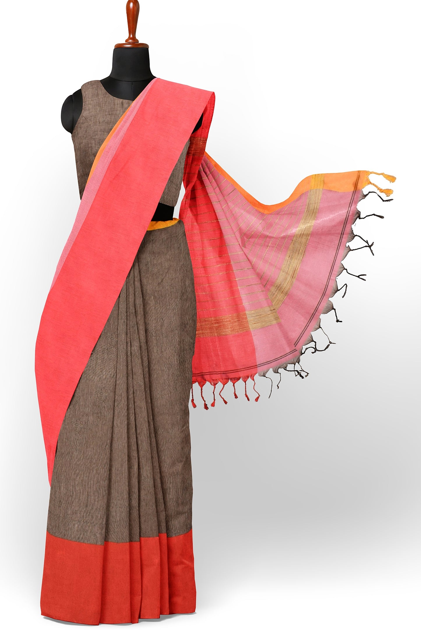 Moitreyee Maheshwari Design Brown and Pink Cotton Silk Handloom Saree
