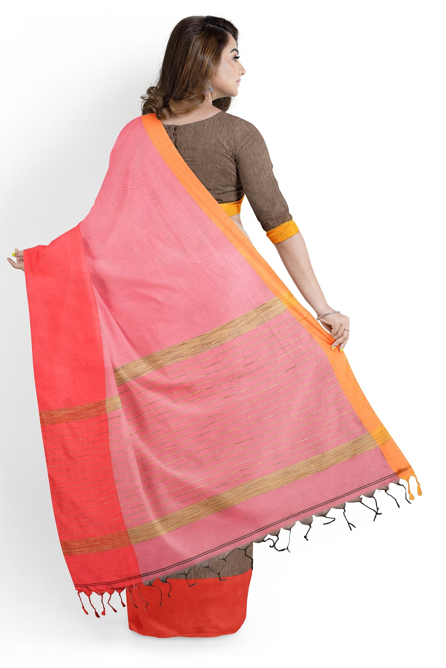 Moitreyee Maheshwari Design Brown and Pink Cotton Silk Handloom Saree