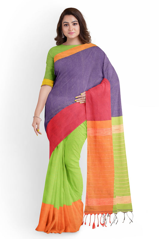 Moitreyee Maheshwari Design Blue and Green Cotton Silk Handloom Saree