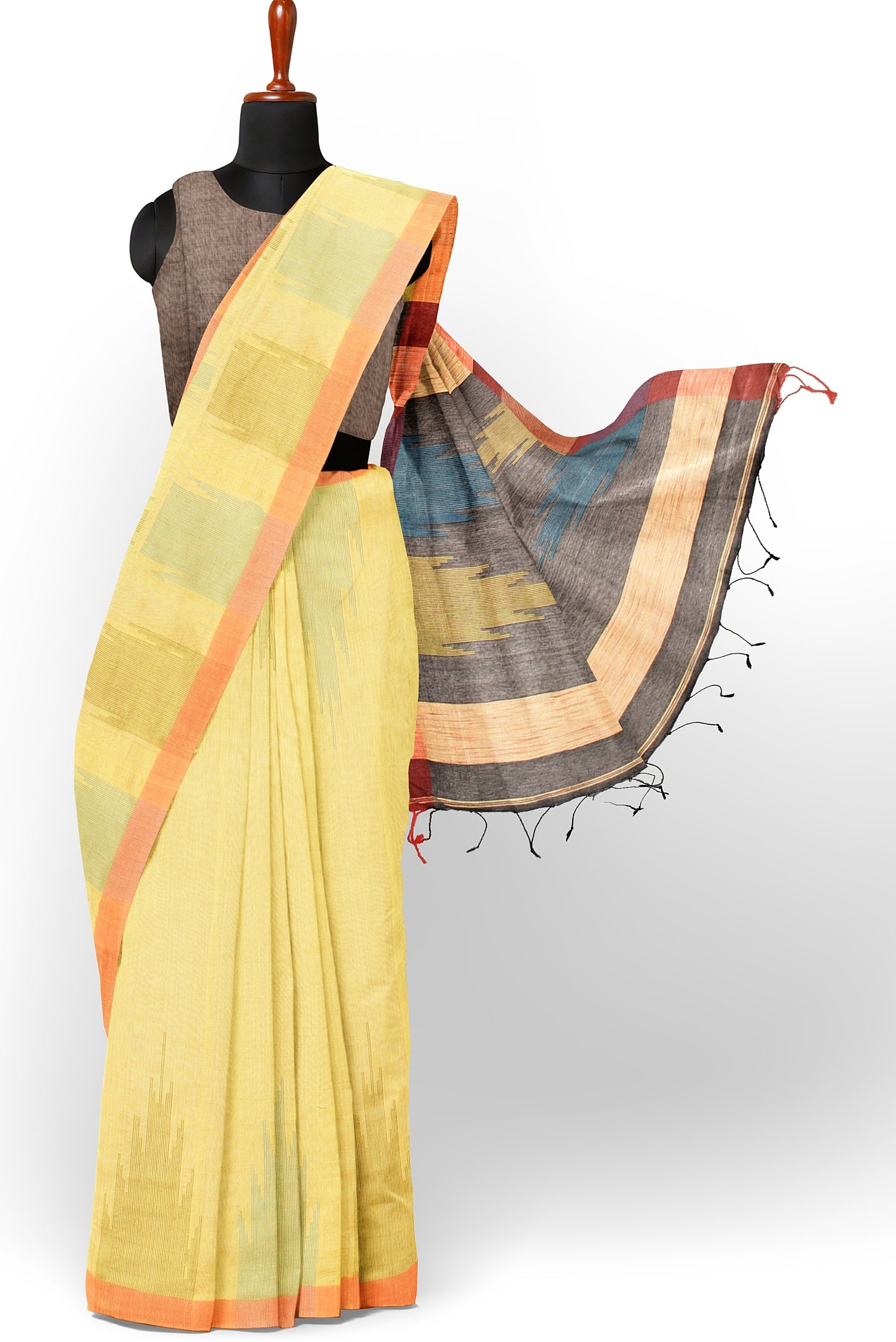 Moitreyee Ikkat Yellow Cotton Silk Handloom Saree