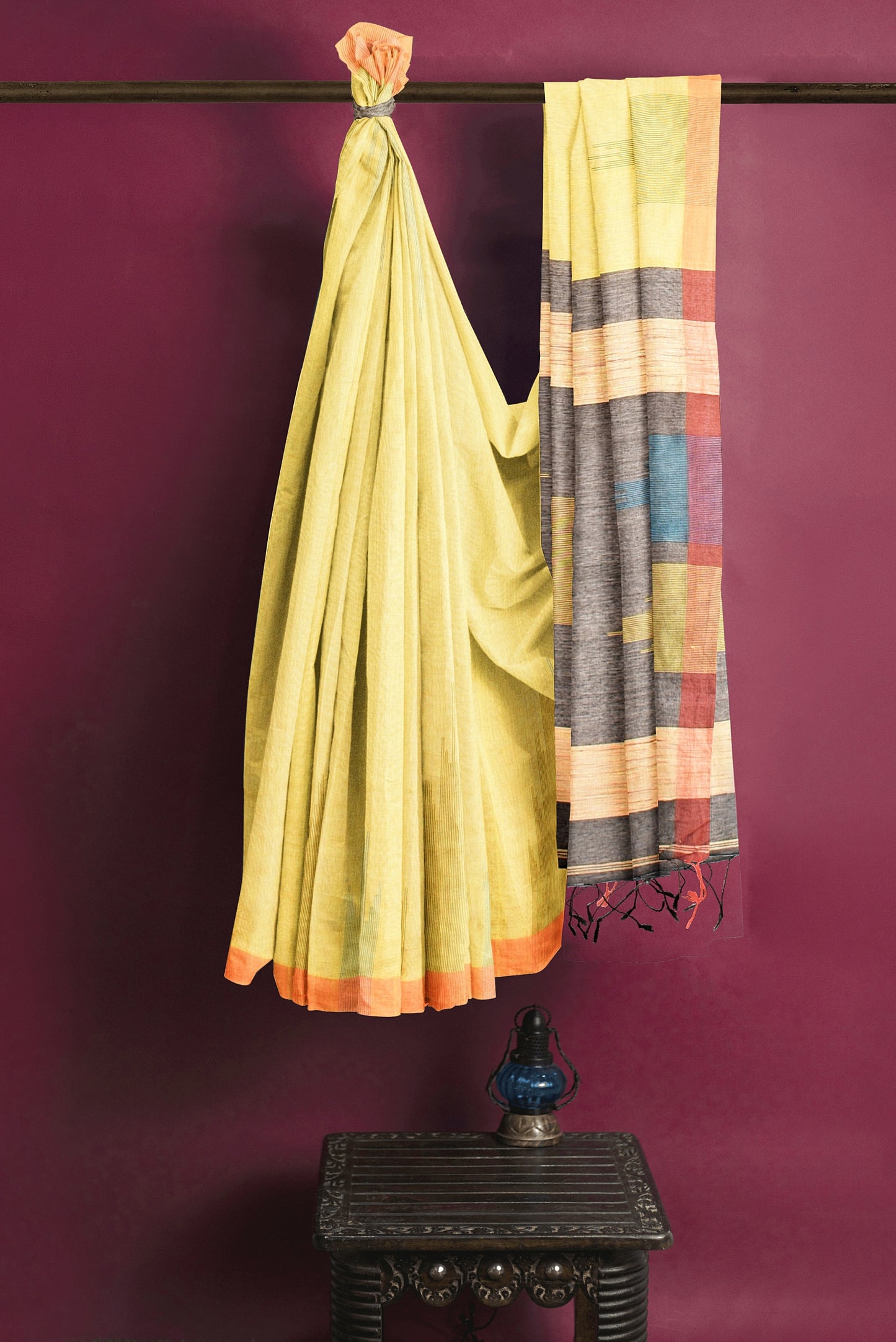 Moitreyee Ikkat Yellow Cotton Silk Handloom Saree