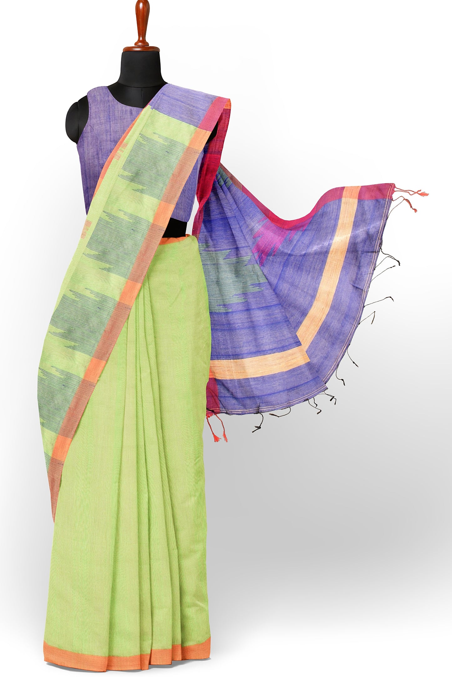 Moitreyee Ikkat Light Green Cotton Silk Handloom Saree