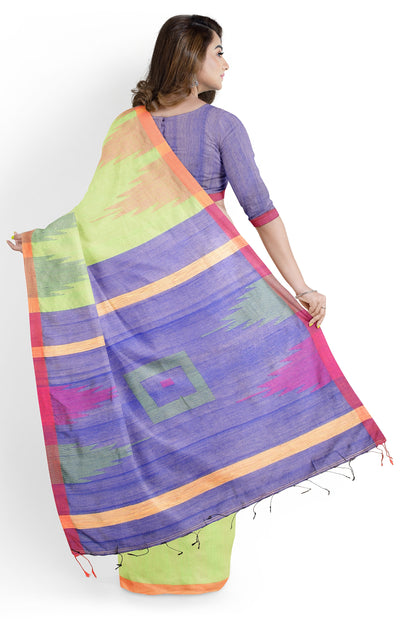 Moitreyee Ikkat Light Green Cotton Silk Handloom Saree